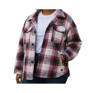 Haggar Women’s Red Plaid‎ Button Quilted Shirt Jacket XL Long Sleeve casual
